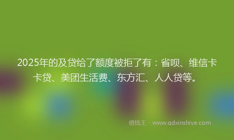 2025年的及贷给了额度被拒了有：省呗、维信卡卡贷、美团生活费、东方汇、人人贷等。
