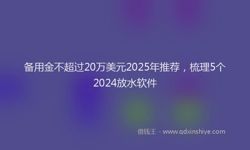 备用金不超过20万美元2025年推荐，梳理5个2024放水软件