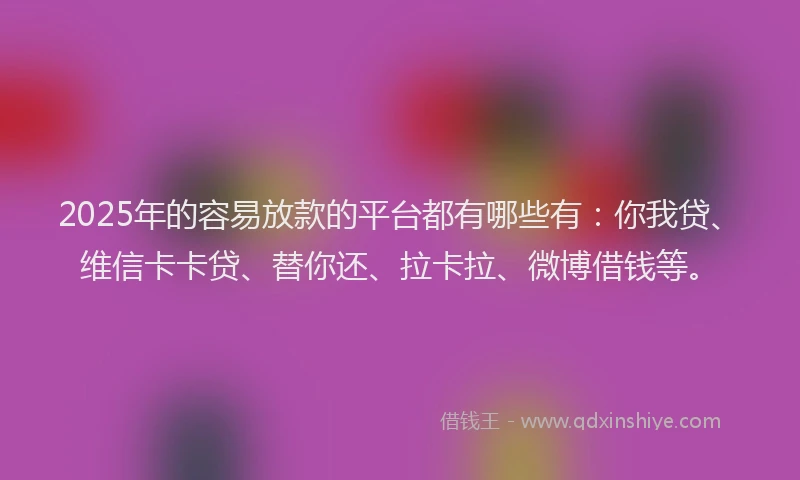 2025年的容易放款的平台都有哪些有：你我贷、维信卡卡贷、替你还、拉卡拉、微博借钱等。