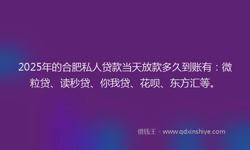 2025年的合肥私人贷款当天放款多久到账有：微粒贷、读秒贷、你我贷、花呗、东方汇等。