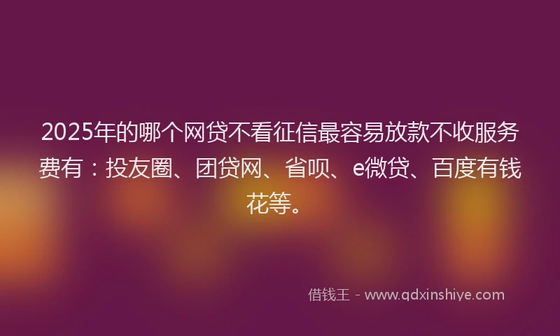 2025年的哪个网贷不看征信最容易放款不收服务费有：投友圈、团贷网、省呗、e微贷、百度有钱花等。