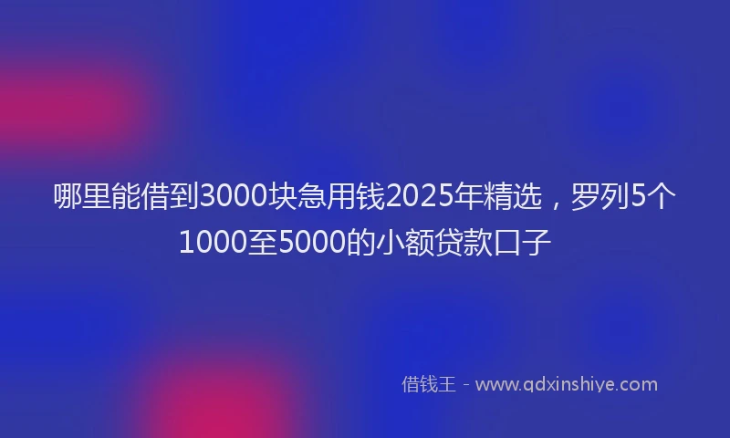哪里能借到3000块急用钱2025年精选，罗列5个1000至5000的小额贷款口子