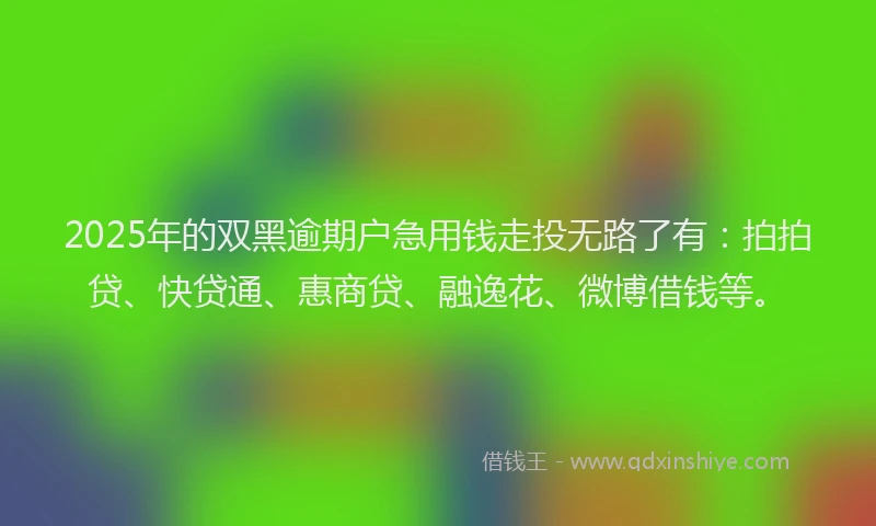 2025年的双黑逾期户急用钱走投无路了有：拍拍贷、快贷通、惠商贷、融逸花、微博借钱等。