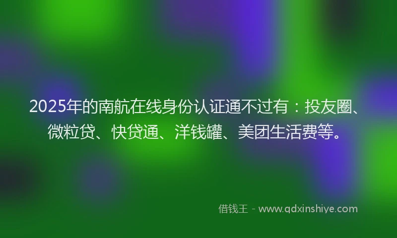 2025年的南航在线身份认证通不过有：投友圈、微粒贷、快贷通、洋钱罐、美团生活费等。