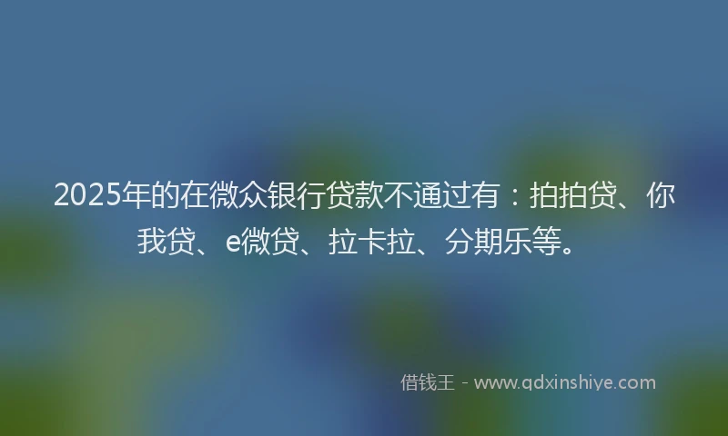 2025年的在微众银行贷款不通过有：拍拍贷、你我贷、e微贷、拉卡拉、分期乐等。