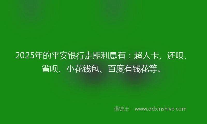 2025年的平安银行走期利息有：超人卡、还呗、省呗、小花钱包、百度有钱花等。