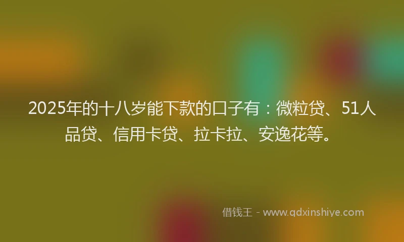 2025年的十八岁能下款的口子有：微粒贷、51人品贷、信用卡贷、拉卡拉、安逸花等。