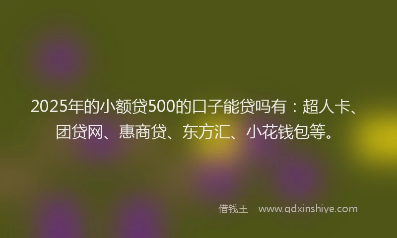 2025年的小额贷500的口子能贷吗有：超人卡、团贷网、惠商贷、东方汇、小花钱包等。