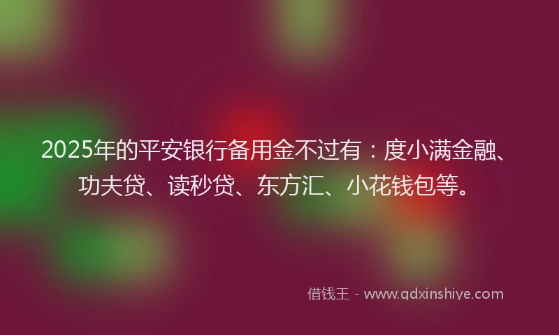 2025年的平安银行备用金不过有：度小满金融、功夫贷、读秒贷、东方汇、小花钱包等。