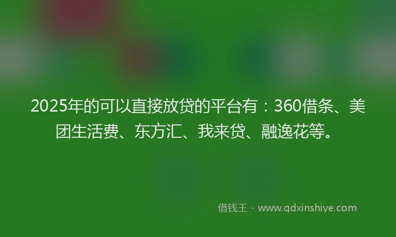 2025年的可以直接放贷的平台有：360借条、美团生活费、东方汇、我来贷、融逸花等。