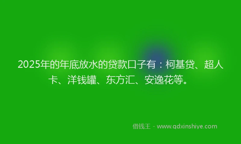 2025年的年底放水的贷款口子有：柯基贷、超人卡、洋钱罐、东方汇、安逸花等。