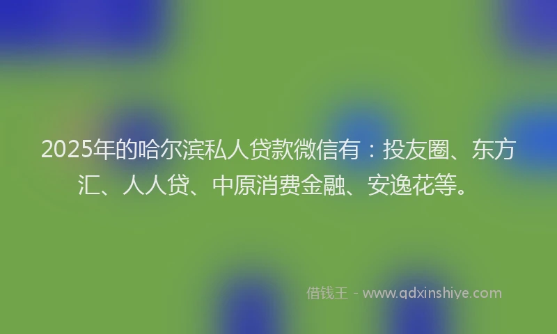 2025年的哈尔滨私人贷款微信有：投友圈、东方汇、人人贷、中原消费金融、安逸花等。