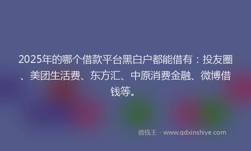2025年的哪个借款平台黑白户都能借有：投友圈、美团生活费、东方汇、中原消费金融、微博借钱等。