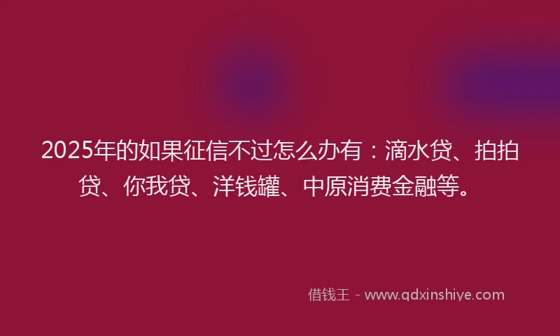 2025年的如果征信不过怎么办有：滴水贷、拍拍贷、你我贷、洋钱罐、中原消费金融等。
