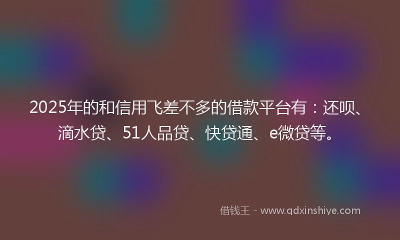 2025年的和信用飞差不多的借款平台有：还呗、滴水贷、51人品贷、快贷通、e微贷等。