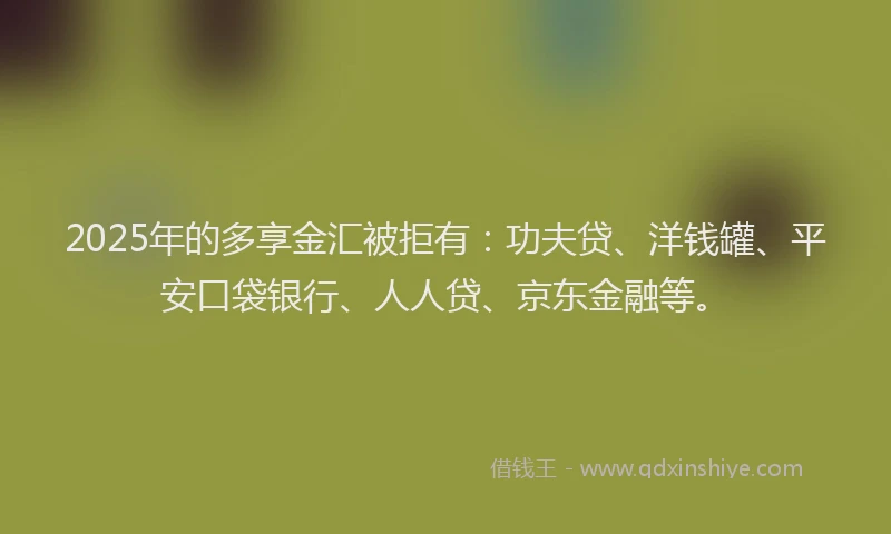 2025年的多享金汇被拒有：功夫贷、洋钱罐、平安口袋银行、人人贷、京东金融等。