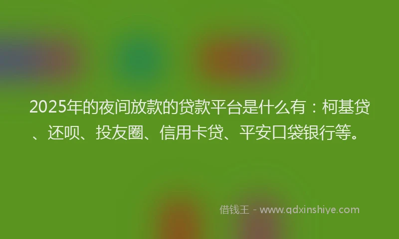 2025年的夜间放款的贷款平台是什么有：柯基贷、还呗、投友圈、信用卡贷、平安口袋银行等。