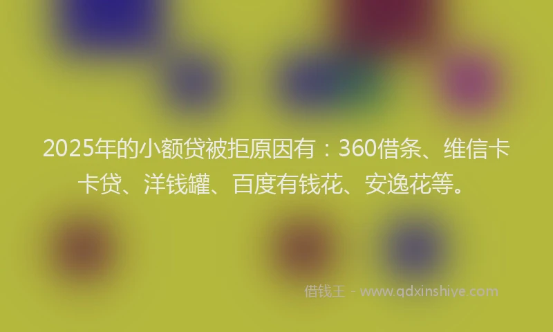 2025年的小额贷被拒原因有：360借条、维信卡卡贷、洋钱罐、百度有钱花、安逸花等。