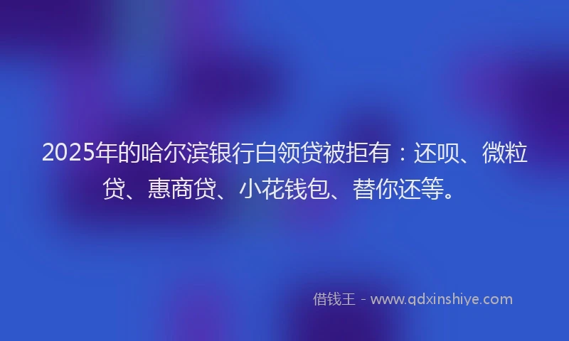 2025年的哈尔滨银行白领贷被拒有：还呗、微粒贷、惠商贷、小花钱包、替你还等。