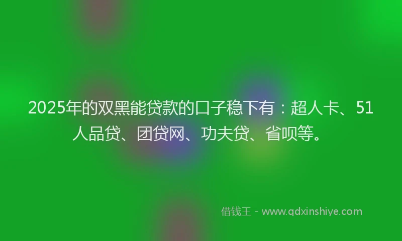 2025年的双黑能贷款的口子稳下有：超人卡、51人品贷、团贷网、功夫贷、省呗等。