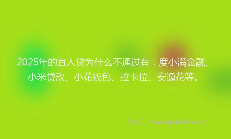 2025年的宜人贷为什么不通过有：度小满金融、小米贷款、小花钱包、拉卡拉、安逸花等。