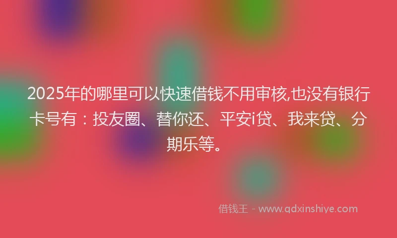 2025年的哪里可以快速借钱不用审核,也没有银行卡号有：投友圈、替你还、平安i贷、我来贷、分期乐等。