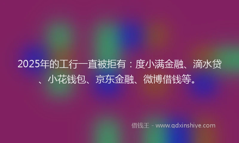 2025年的工行一直被拒有：度小满金融、滴水贷、小花钱包、京东金融、微博借钱等。