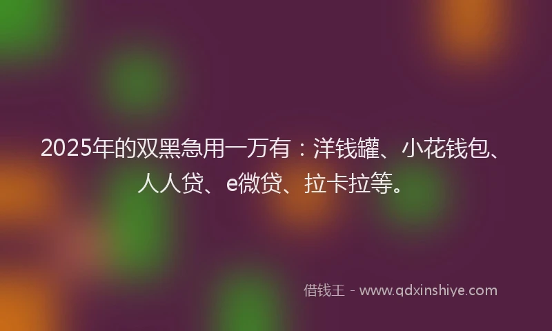 2025年的双黑急用一万有：洋钱罐、小花钱包、人人贷、e微贷、拉卡拉等。