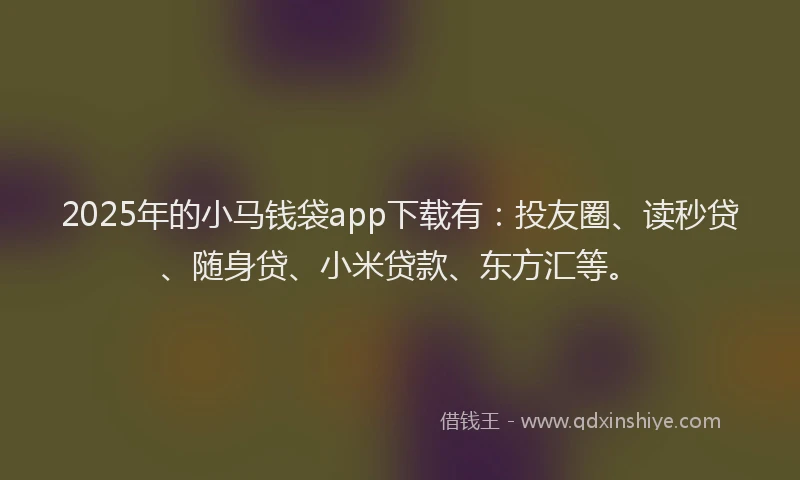 2025年的小马钱袋app下载有：投友圈、读秒贷、随身贷、小米贷款、东方汇等。
