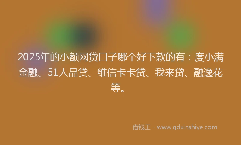 2025年的小额网贷口子哪个好下款的有：度小满金融、51人品贷、维信卡卡贷、我来贷、融逸花等。