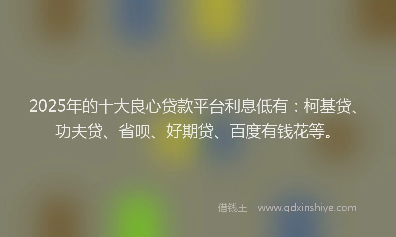 2025年的十大良心贷款平台利息低有：柯基贷、功夫贷、省呗、好期贷、百度有钱花等。