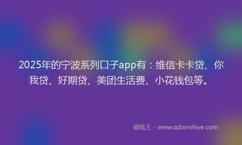 2025年的宁波系列口子app有：维信卡卡贷、你我贷、好期贷、美团生活费、小花钱包等。