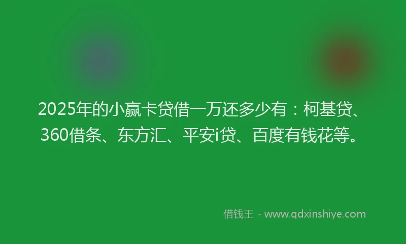 2025年的小赢卡贷借一万还多少有：柯基贷、360借条、东方汇、平安i贷、百度有钱花等。