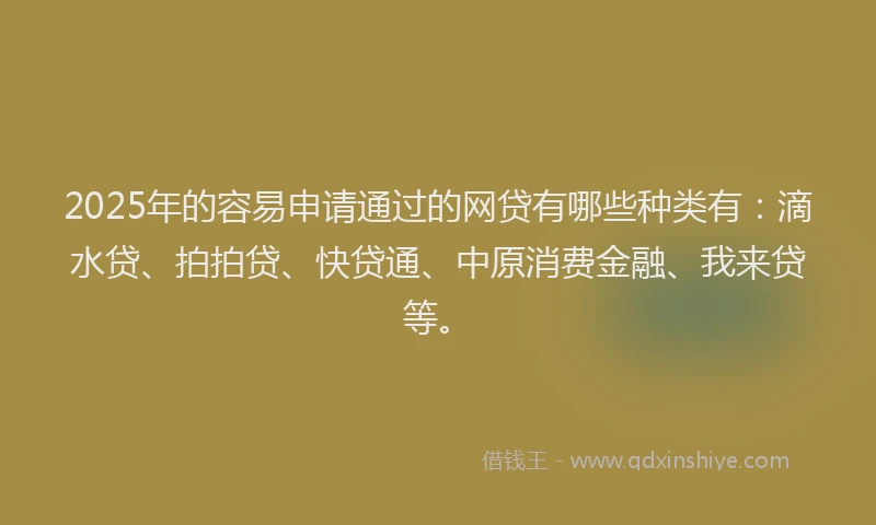 2025年的容易申请通过的网贷有哪些种类有：滴水贷、拍拍贷、快贷通、中原消费金融、我来贷等。