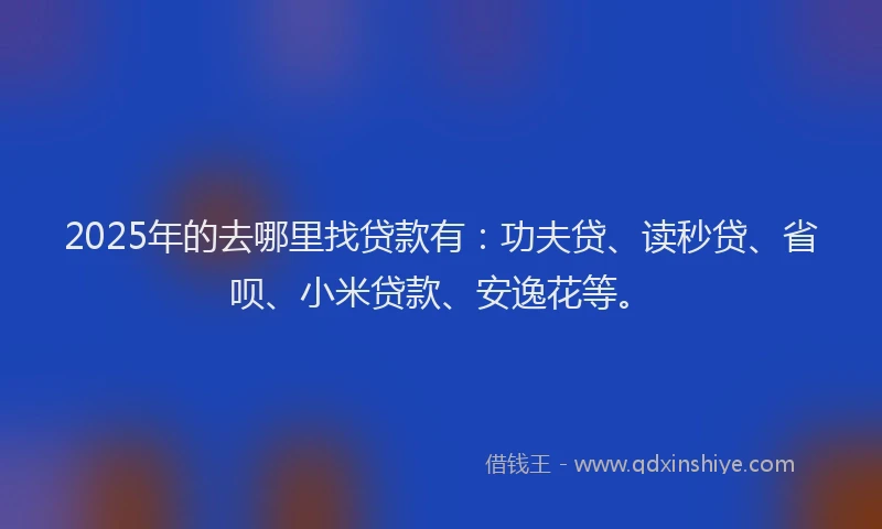 2025年的去哪里找贷款有：功夫贷、读秒贷、省呗、小米贷款、安逸花等。