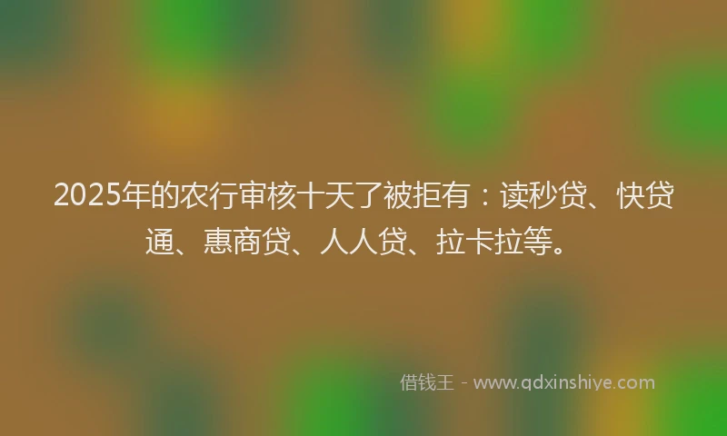2025年的农行审核十天了被拒有：读秒贷、快贷通、惠商贷、人人贷、拉卡拉等。