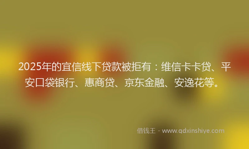 2025年的宜信线下贷款被拒有：维信卡卡贷、平安口袋银行、惠商贷、京东金融、安逸花等。