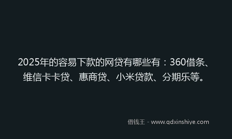 2025年的容易下款的网贷有哪些有：360借条、维信卡卡贷、惠商贷、小米贷款、分期乐等。