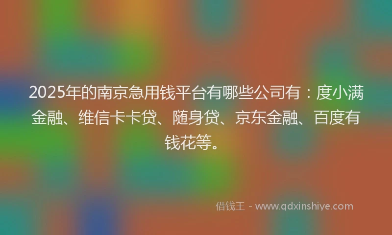 2025年的南京急用钱平台有哪些公司有：度小满金融、维信卡卡贷、随身贷、京东金融、百度有钱花等。