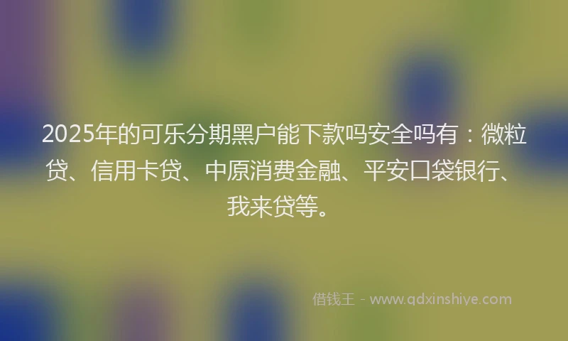 2025年的可乐分期黑户能下款吗安全吗有：微粒贷、信用卡贷、中原消费金融、平安口袋银行、我来贷等。