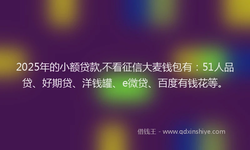 2025年的小额贷款,不看征信大麦钱包有：51人品贷、好期贷、洋钱罐、e微贷、百度有钱花等。