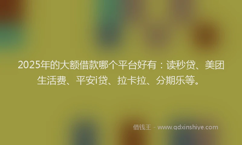 2025年的大额借款哪个平台好有：读秒贷、美团生活费、平安i贷、拉卡拉、分期乐等。