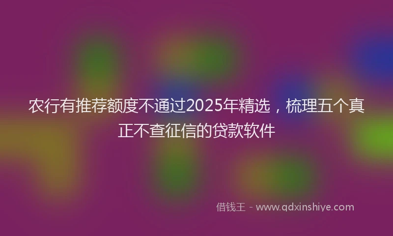 农行有推荐额度不通过2025年精选，梳理五个真正不查征信的贷款软件
