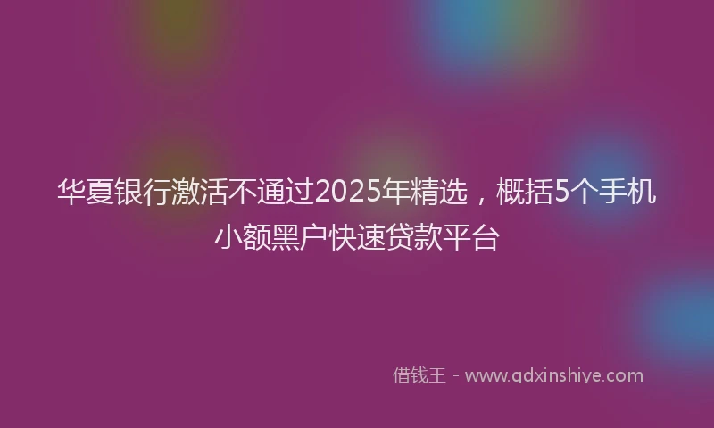 华夏银行激活不通过2025年精选，概括5个手机小额黑户快速贷款平台