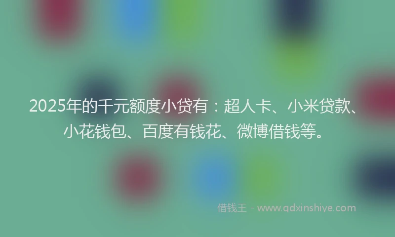 2025年的千元额度小贷有：超人卡、小米贷款、小花钱包、百度有钱花、微博借钱等。