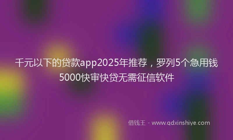 千元以下的贷款app2025年推荐，罗列5个急用钱5000快审快贷无需征信软件