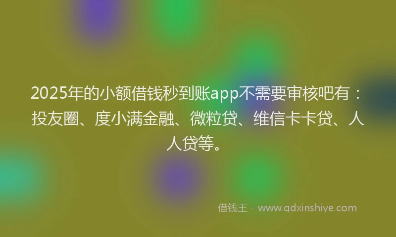 2025年的小额借钱秒到账app不需要审核吧有：投友圈、度小满金融、微粒贷、维信卡卡贷、人人贷等。
