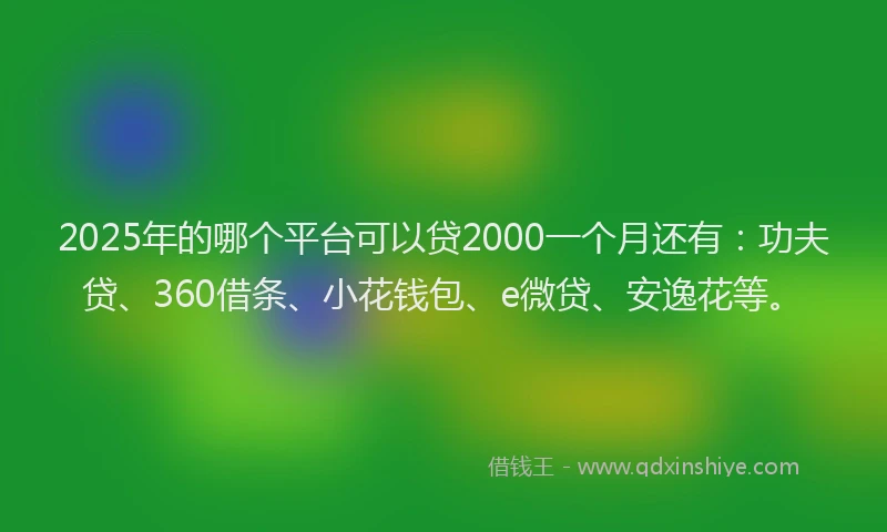 2025年的哪个平台可以贷2000一个月还有：功夫贷、360借条、小花钱包、e微贷、安逸花等。
