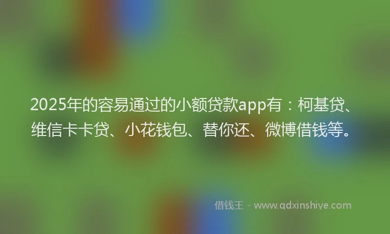 2025年的容易通过的小额贷款app有：柯基贷、维信卡卡贷、小花钱包、替你还、微博借钱等。