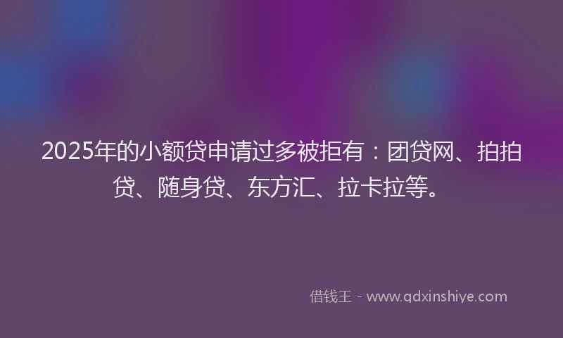 2025年的小额贷申请过多被拒有：团贷网、拍拍贷、随身贷、东方汇、拉卡拉等。